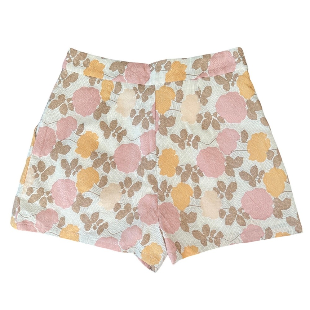Aureum Women's Sz Small Floral Jacquard High Waist Shorts Pink Gold Lined NWT